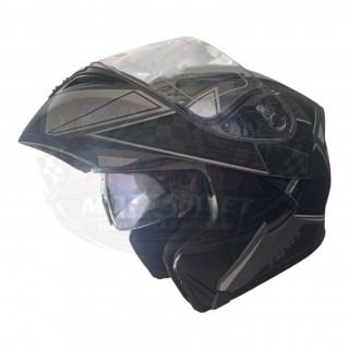 JK-902 ÇENE AÇILIR KASK SİYAH BEYAZ GRİ